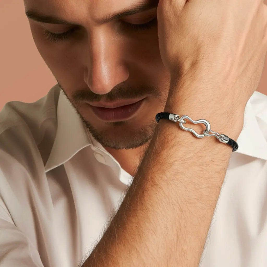 Crochet Leather Bracelet Black
